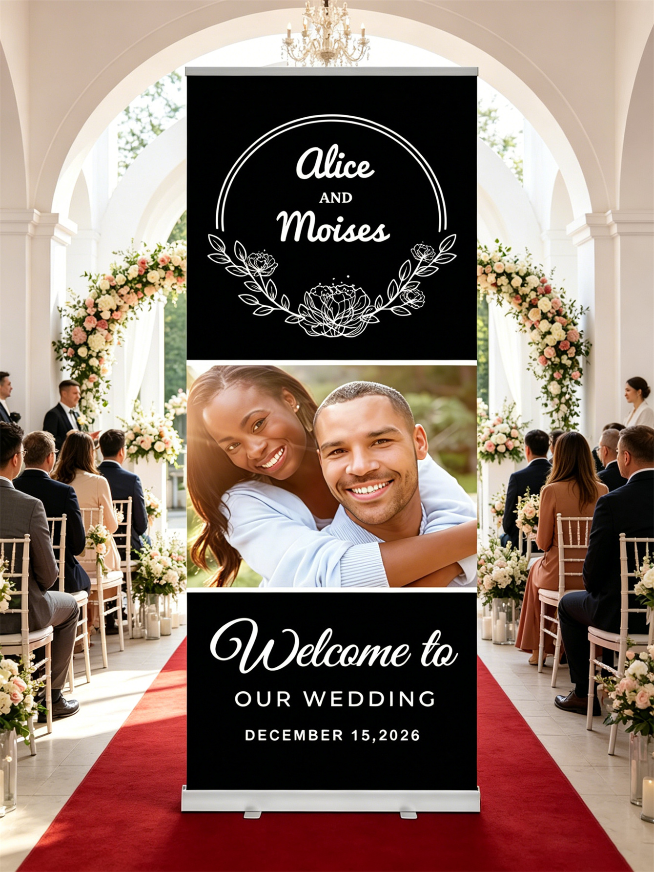 Customized wedding retractable banners - personalized photo wedding welcome signs, reception decorations and background curtains
